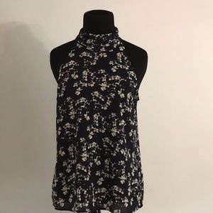 The Limited high neck floral navy top